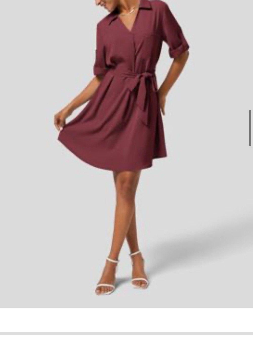 HALARA Burgundy Tie-Waist Shirt Dress